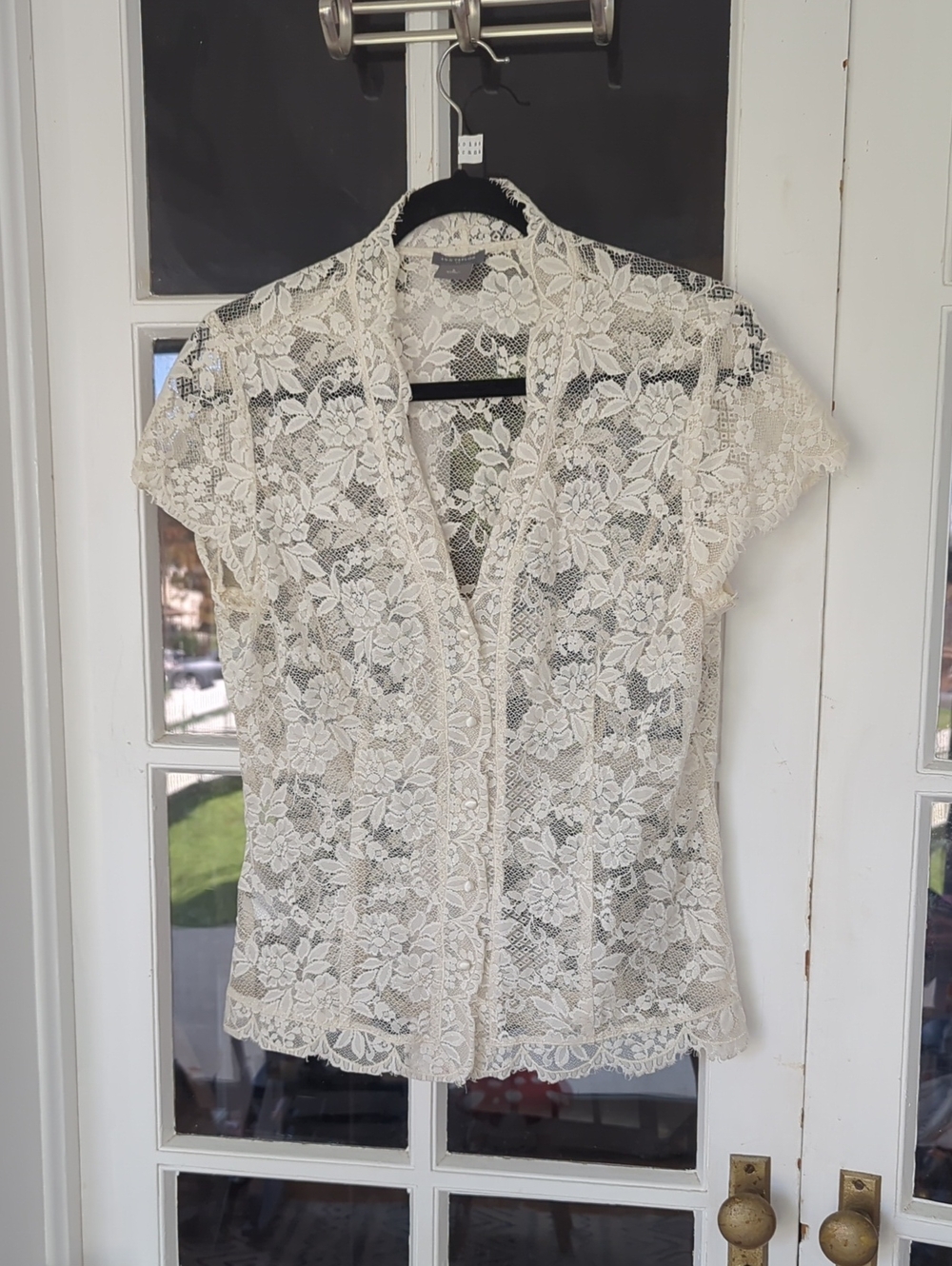 Ann Taylor - Cream Lace Short-Sleeve Button Front Top